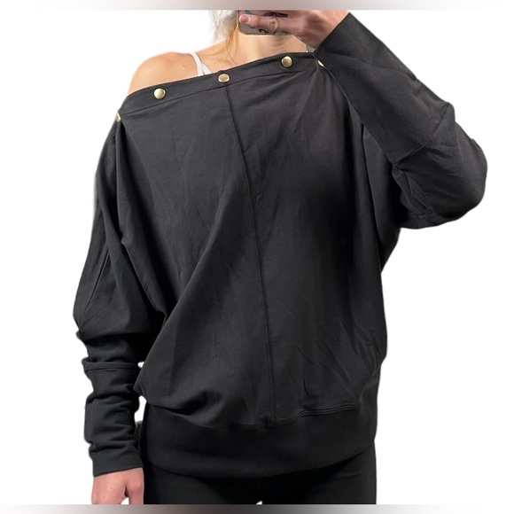 Stella & Dot Womens Large Black Gold Snap Boatneck Dolman Sleeve Jersey Knit Top - Picture 15 of 15